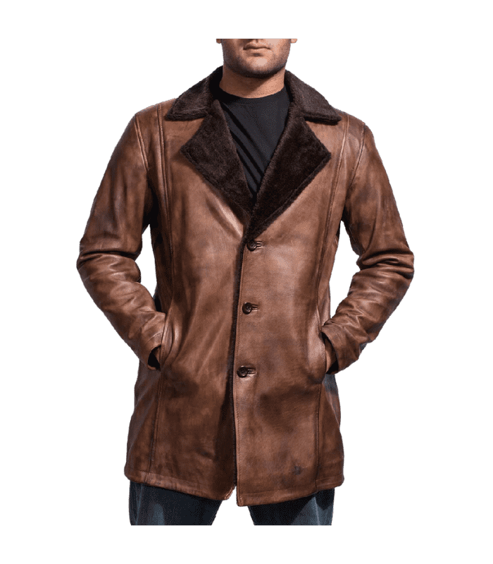 Brown Real Leather Long Coat
